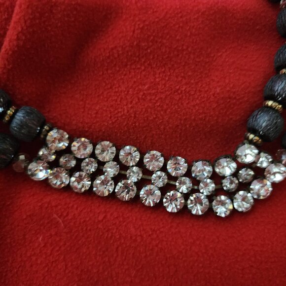 Chico's Vintage Black Lace Beads and Clear Rhinestone Double Strand 18" Necklace - Picture 15 of 17